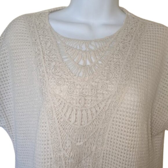 -- Short Sleeve Beige Knit Top Size Large - Picture 2 of 2